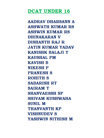 DCAT U16 - 20 MEMBER SQUAD 2026-27